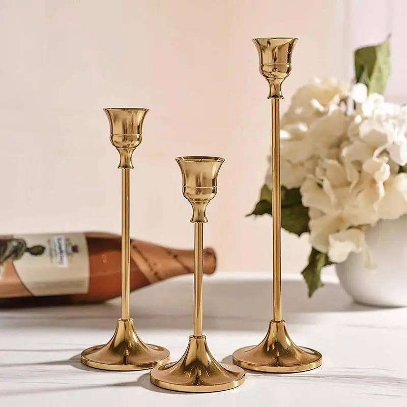 3Pcs/Set European Style Metal Candle Holders Simple Golden Wedding Decoration Bar Party Living Room Decor Home Decor Candlestick