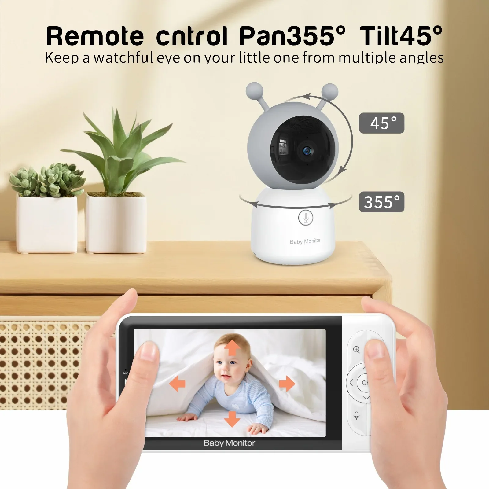 B6ts HD 1080P 5-inch 2KP WIFI Dual Mode Baby Monitor Baby Automatic Night Vision Monitor App & Monitor Control Baby Care Device