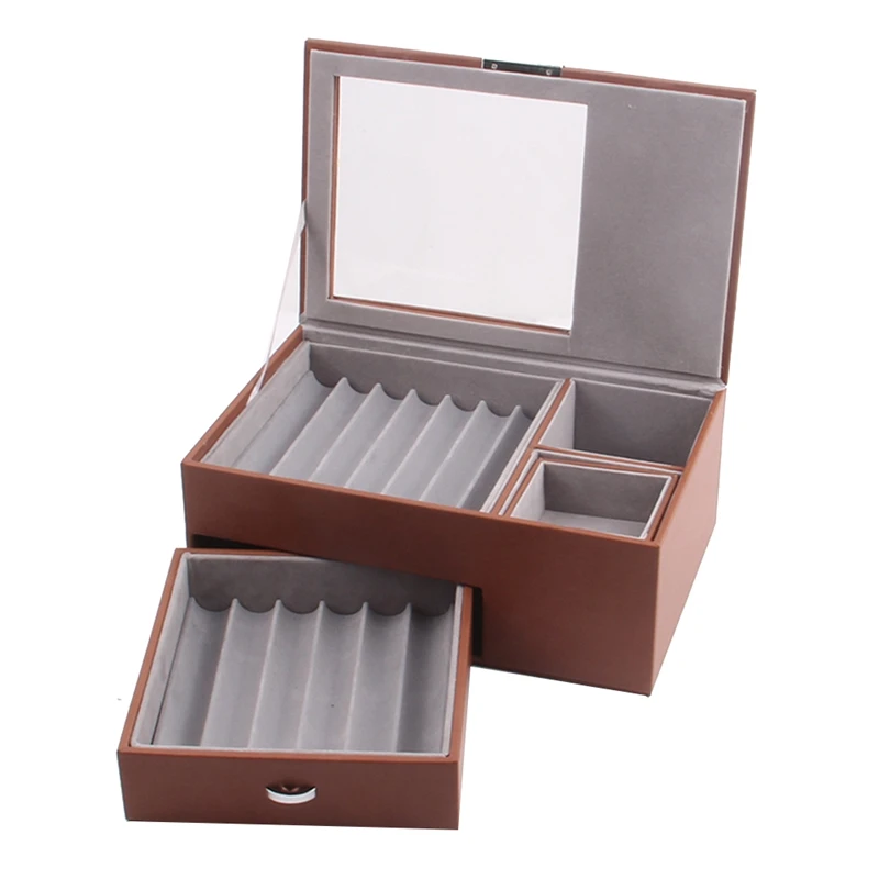 Hot 13 Grid Wooden Pen Display Storage Box Luxury 2 Layer PU Pen Case Transparent Window Stationery Case Pen-Collection