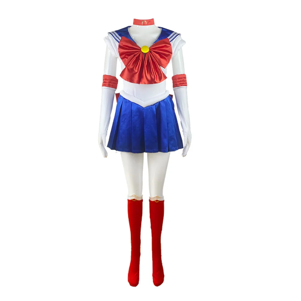 Anime Sailor Moon Cosplay Costume Tsukino Usagi Uniform Dress  Cosplay Yellow Wig Halloween Carnivl Party Women Kids Girl