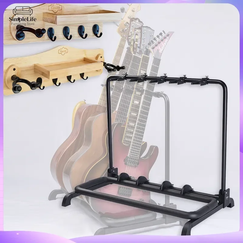 Wood Guitar Stand Multi Row Vertical Floor Rack Bass Holder Wall Mounted Display Storage Furniture Home Studio Decor