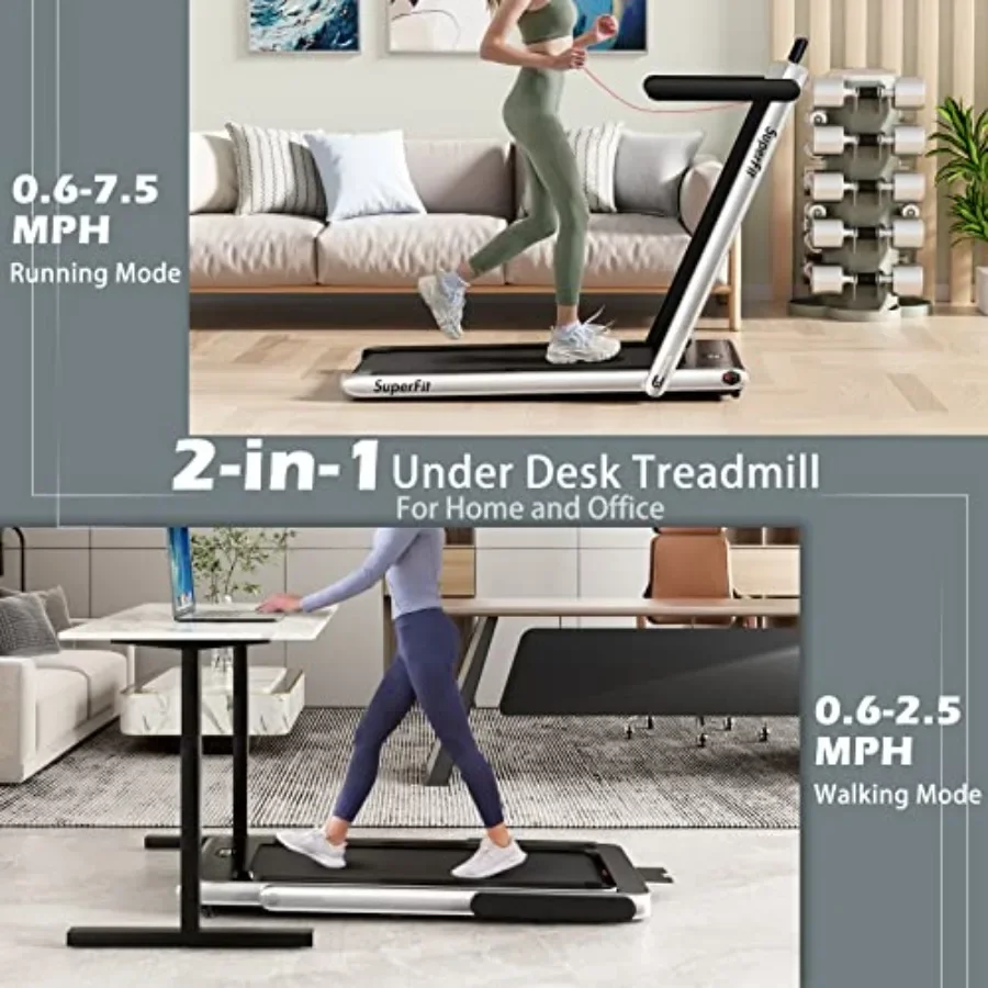 Home office folding treadmill: 2.25HP motor, black steel frame, space-saving 2-in-1 design with remote and app control, LED dis