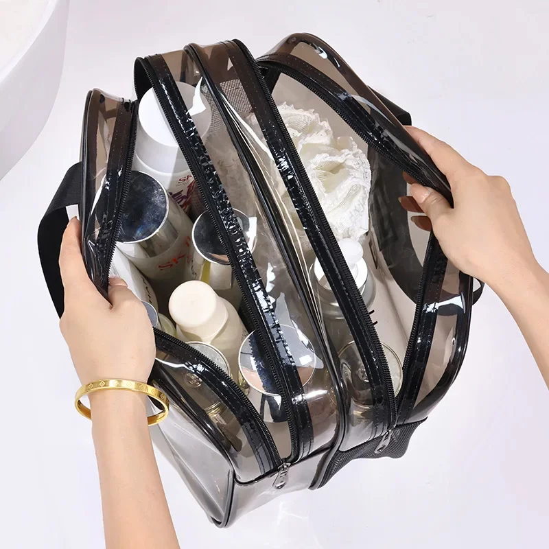 New Transparent Cosmetic Bag PVC Women Double-layer Makeup Bag Beauty Case Travel essentials cosmetic organizer Storage Wash Bag