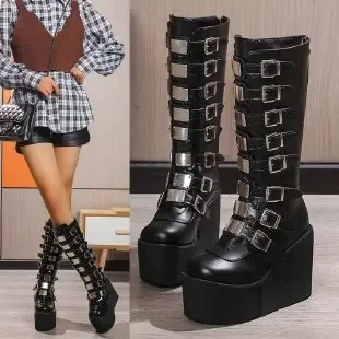 Demonia 2023 New Gothic Style Women's Punk Wind Red Hot Knight Boots Thick Bottom Lace-Up Boots Winter Season China Origin