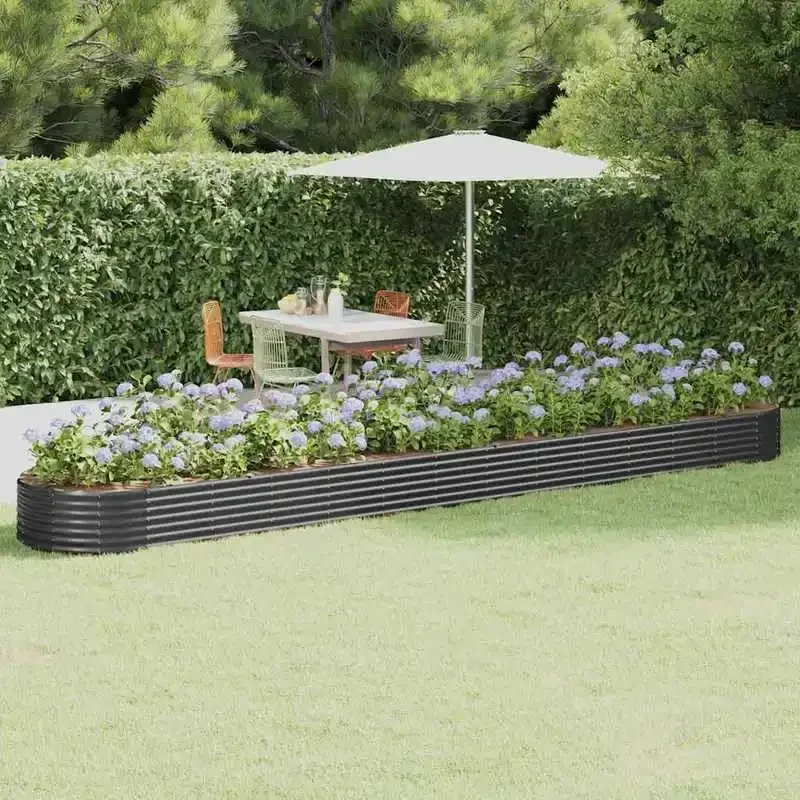 Bac à plantes surélevé en acier galvanisé 544x100x36 cm anthracite, en acier résistant aux intempéries, aspect rustique, durable pour la culture d'herbes aromatiques, de légumes et de plantes ornementales dans le jardin ou la terrasse.