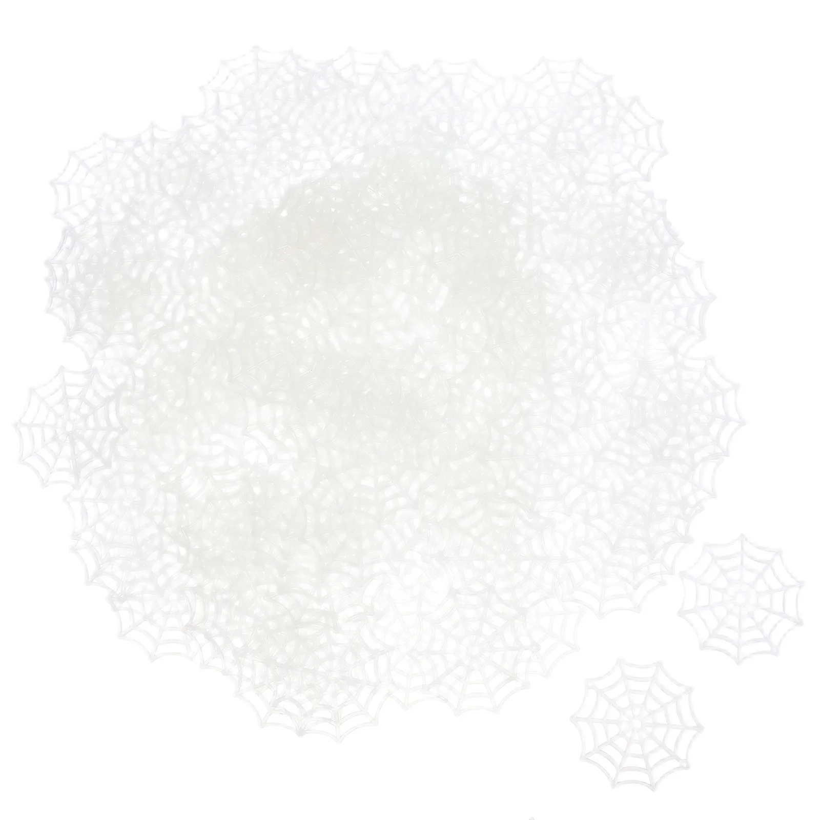 150 قطعة من شبكة العنكبوت البلاستيكية لتزيين الهالوين على شكل نسيج العنكبوت حلي معلقة للمنزل المسكون دعائم حفلات شبكة عنكبوت بلاستيكية