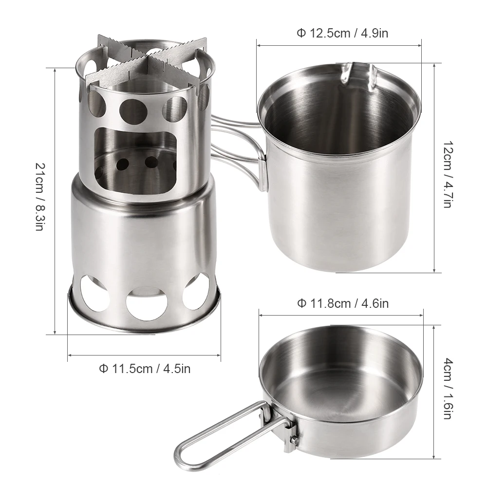 Portable Camping Stove Combo Wood Burning Stove and Cooking Pot Set for Outdoor Backpacking Fishing Hiking