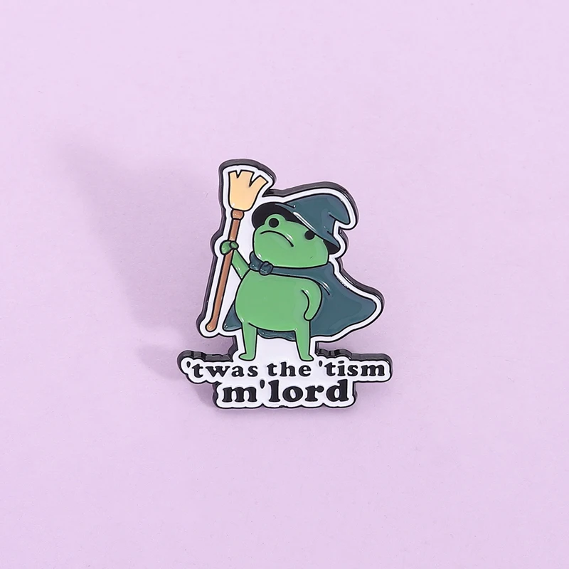 Frog Magician Enamel Pin Magic Broom Brooch Lapel Green Cloak Badge 90's Cartoon Backpack Jewelry Gift for Friends