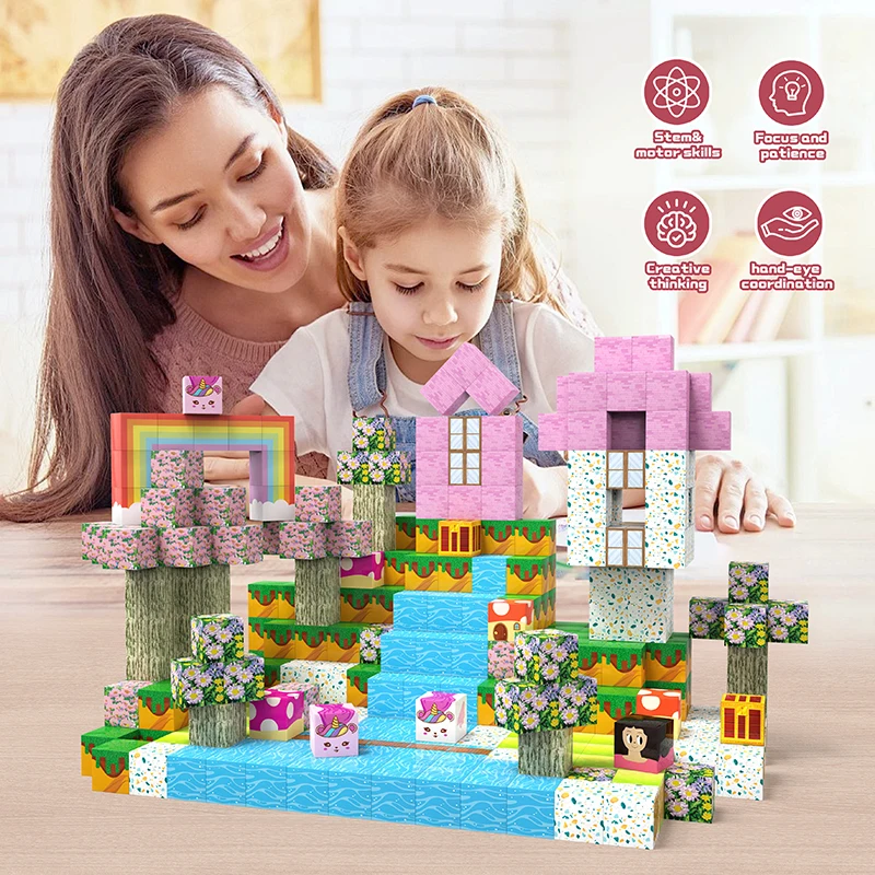 100PCS Magnetic Tiles Building Blocks,Princess Pink Castle Set, STEM Educational Toys for Kids Ages 4-8,Creative Gift for Girls