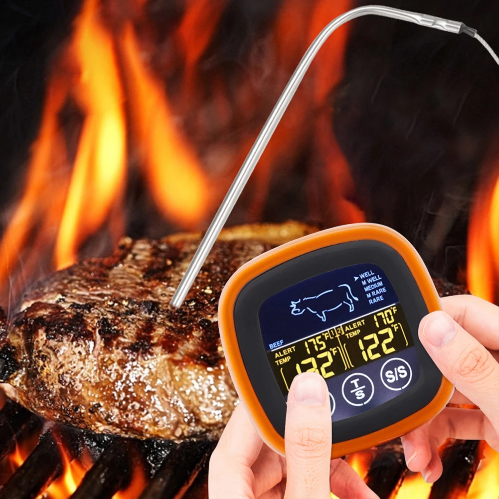 Digital Meat Kitchen Thermometer Touch Screen Waterproof Oven Cooking BBQ Temperature Meter Timer Mode for Grilling BBQ Cooking