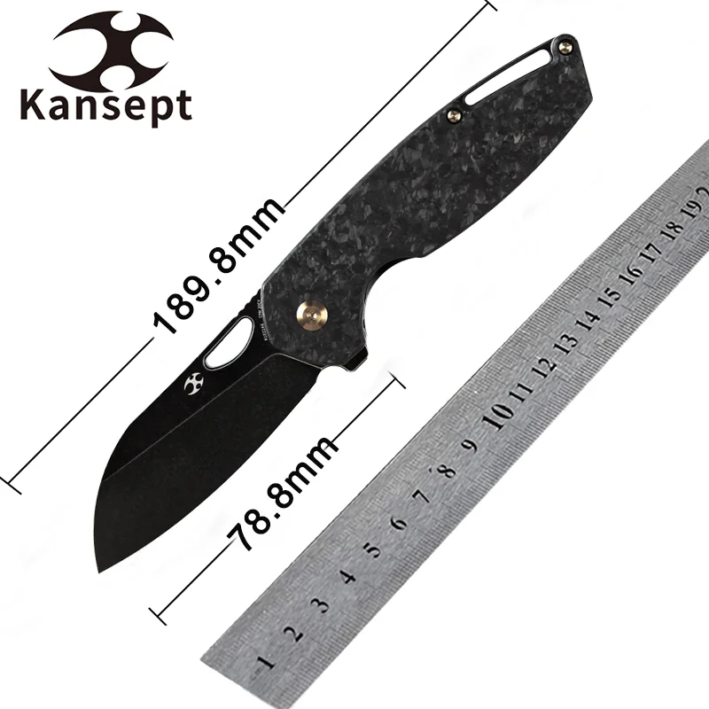 

Kansept Model 6 Folding Knives Black Stonewashed CPM 20CV Blade with Shred Carbon Fiber Handle for Camping Hunting EDC Carry