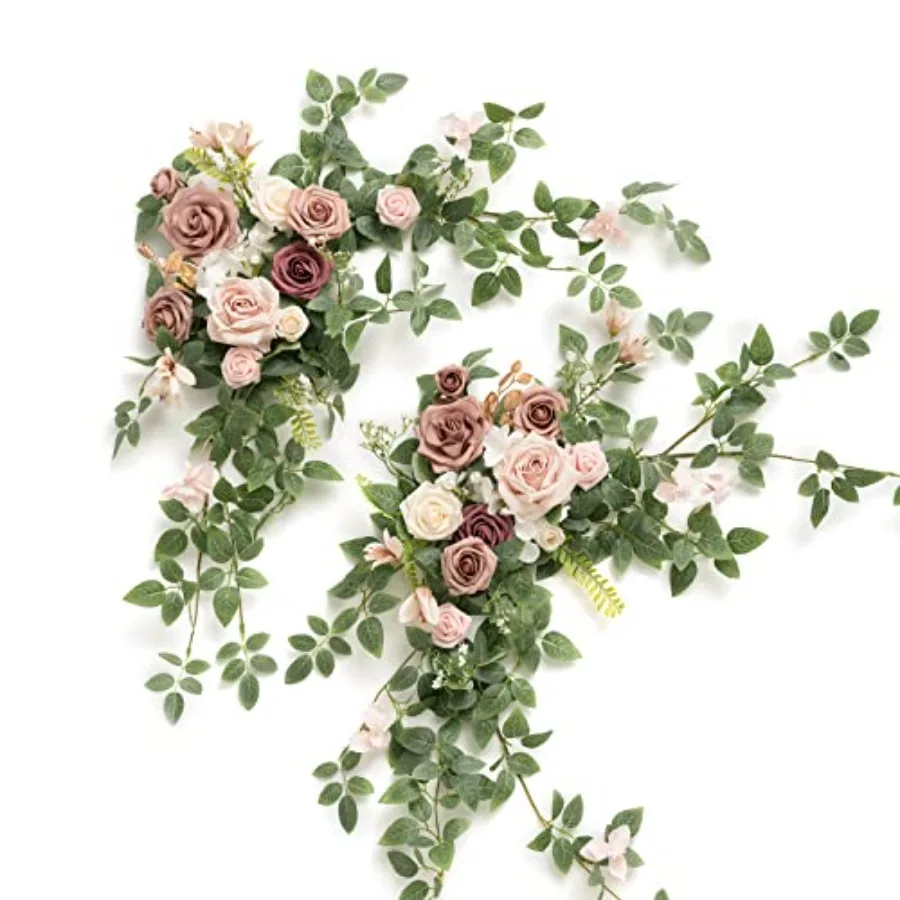 

2PCS Dusty Rose Arch Flowers Artificial Floral Swags for Wedding Centerpieces Faux Flower Garland with Greenery Arrangements Id