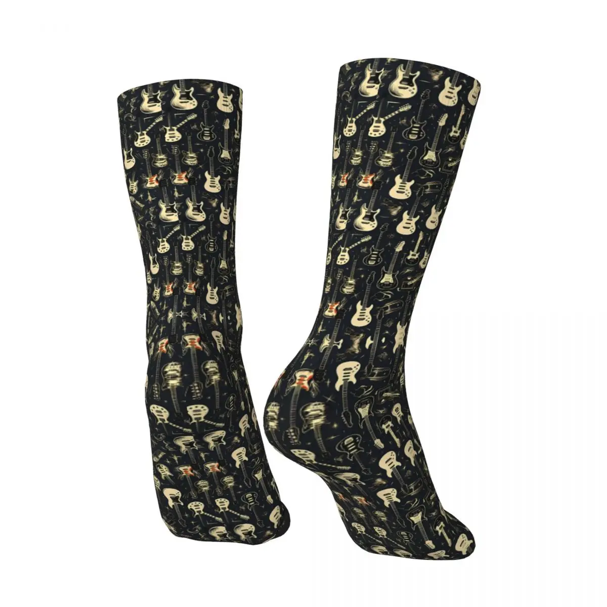 Funny Crazy compression Dark Rock Guitars Sock for Men Hip Hop Harajuku Rock And Roll Music Happy Seamless Boys Crew Sock