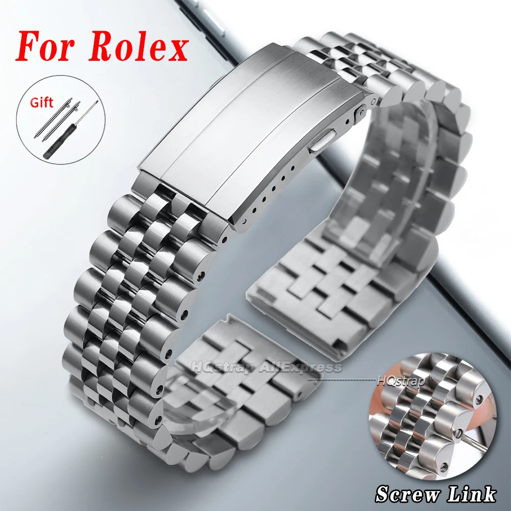 

Ремешок из нержавеющей стали с винтовыми звеньями 20 мм 22 мм для Seiko, Rolex, универсальный браслет с быстросъемной застежкой, цельный складной замок, браслет на запястье