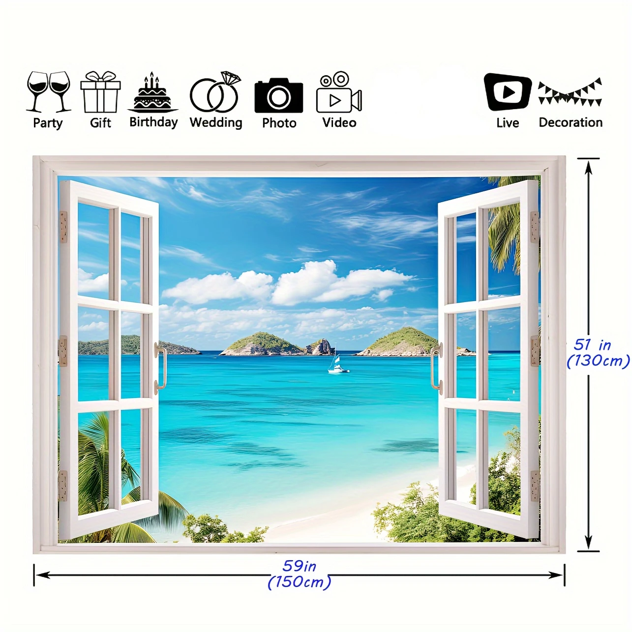 1 piece, natural tapestry Blue Sea beach wall Hanging Hot island Palm Sea window, bedroom, living room, Home decor,