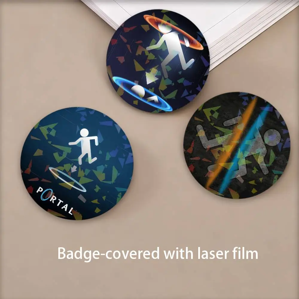 Game P-PoRtaLS-S Cartoon Badges Round Laser Badge Brooch Backpack Accessories