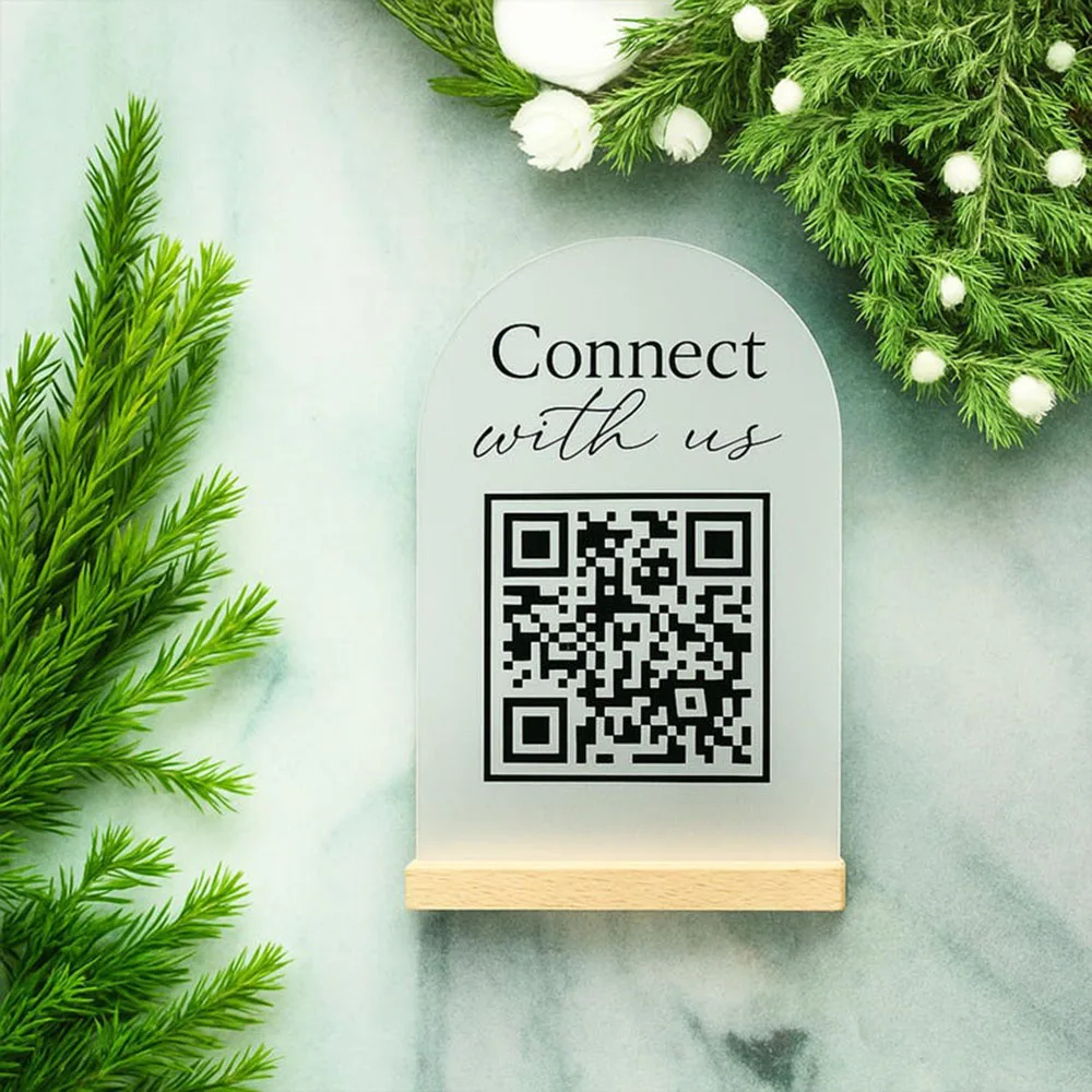 Social Media QR Code Sign Let's Get Social Business Sign Facebook Instagram QR Display Acrylic Plaque for Cafe Shop Salon