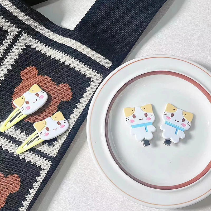 2PCS Cartoon Flauschigen Fuwa Nyanko Katze Haar Clip Kawaii Haarnadel Süße BB Clips Barrettes Niedlichen Tier Entenschnabel Clip haar Zubehör