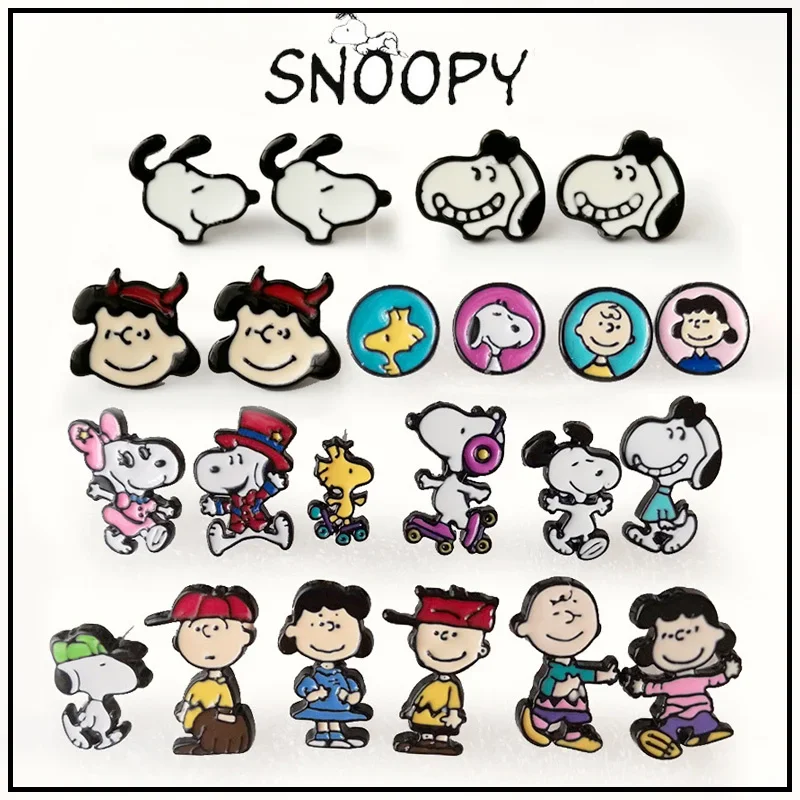 Cartoon Snoopy Charlie Stud Earrings for Women Girl Korean Love Drop Glaze Aesthetic Daily Life Minimalist Jewelry Piercing Ear