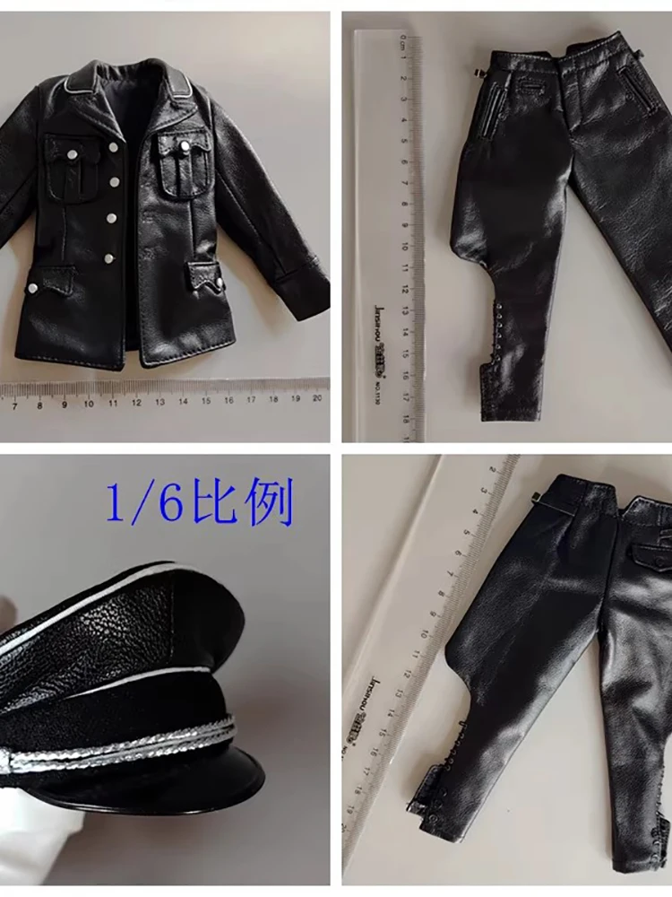 1/6 uomo soldato cappotto in vera pelle pantaloni cappello nero giocattoli accessori per vestiti per 12 "Action Figure militare decorazione del corpo