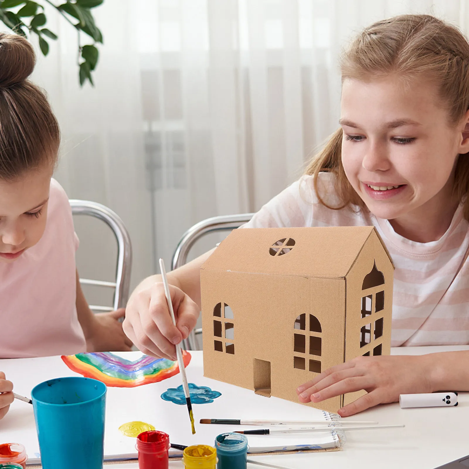 

Набор из 3 миниатюрных картонных домиков для раскрашивания: развивающий DIY-набор для детей, дошкольников, для путешествий и развлечений, модель дома