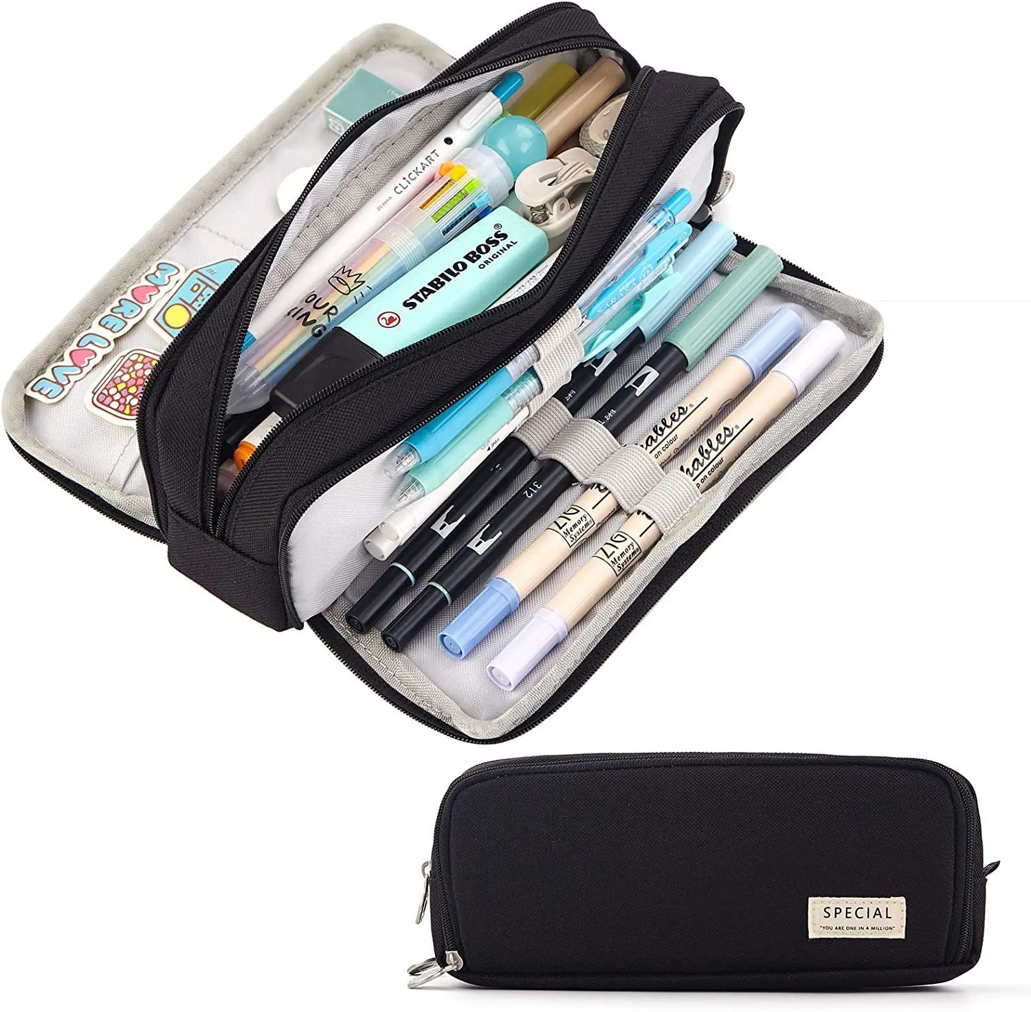 2 Pockets Pencil Bag Solid Color Big Capacity Pen Pouch Holder Stationery Case Korean School Supplies Eraser Organizer Gift Stor