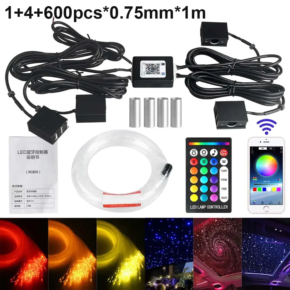 RGBW 1/2/4/6 split machine Autodak Ster Licht APP Controle Glasvezel Ster plafondlamp Sterrenhemel plafond voor Auto Thuis