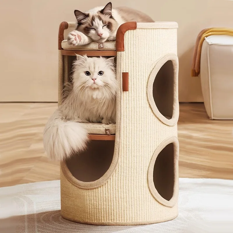 

Eco-friendly Large Indoor Climbing Cat Castle Cat House Scratcher with Removable Cat Shed and Cage Triple Felt Bed