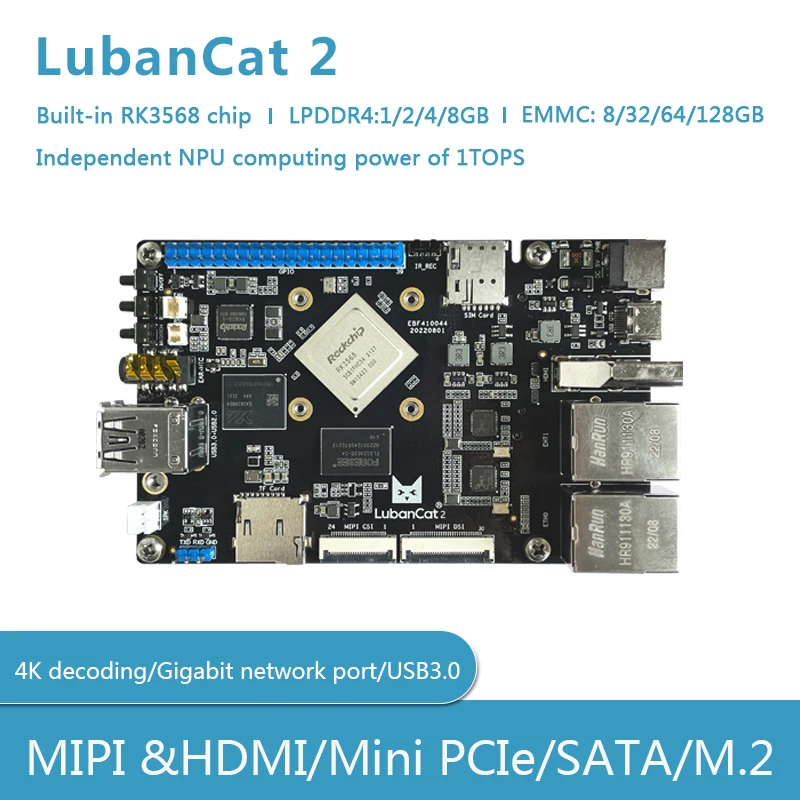 

LubanCat 2 Development Board Rockchip RK3568 SBC Development Board 1TOPS NPU Dual Gigabit supports Ubuntu, Debian, Android OS