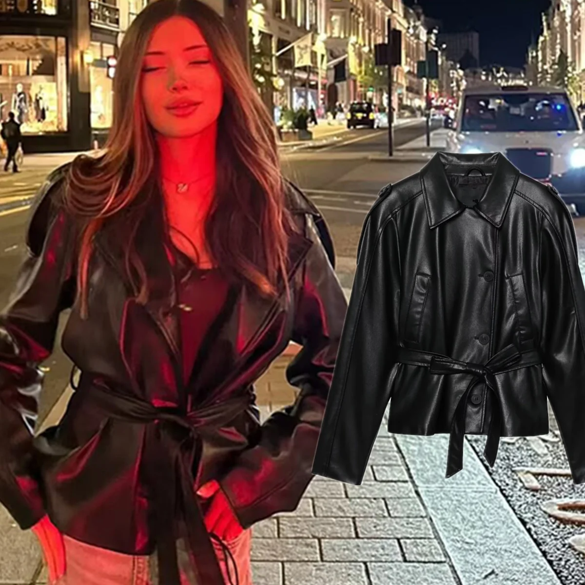 

Maxdutti винтажная куртка с поясом, французская минималистичная куртка из искусственной кожи, женская куртка, женская одежда, Ropa mujer, топы