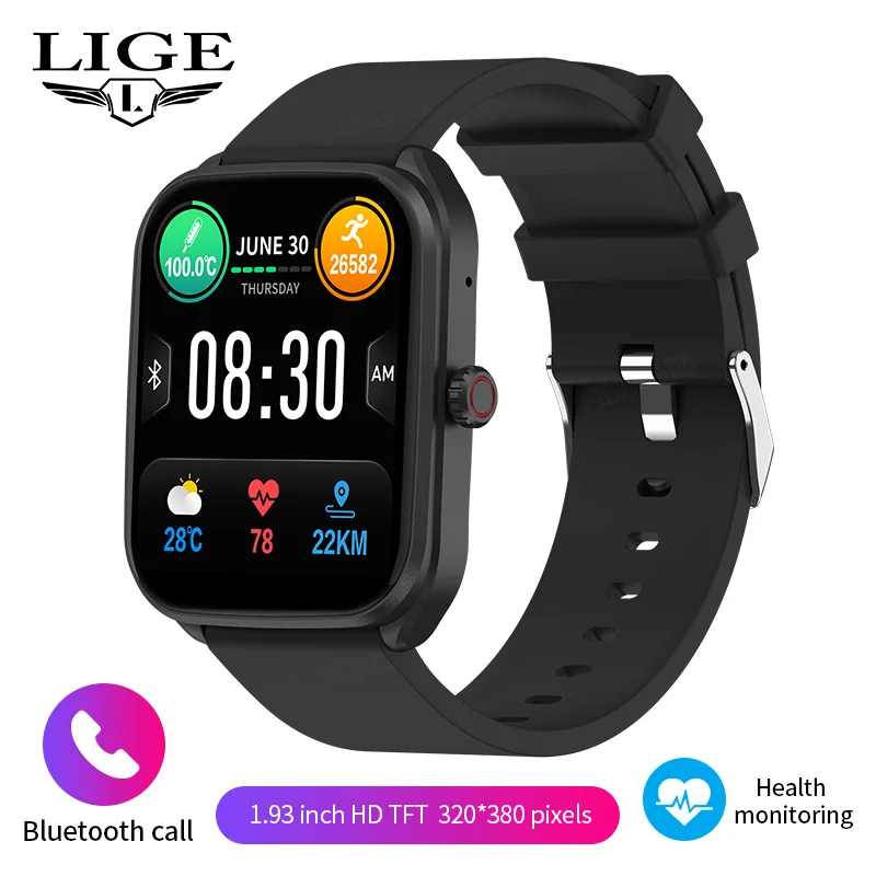 

LIGE Heart Rate Blood Oxygen Monitor Smart Watches Custom Dial Luxury Sport Bracelet New BT Call Alarm Clock Smartwatch Men