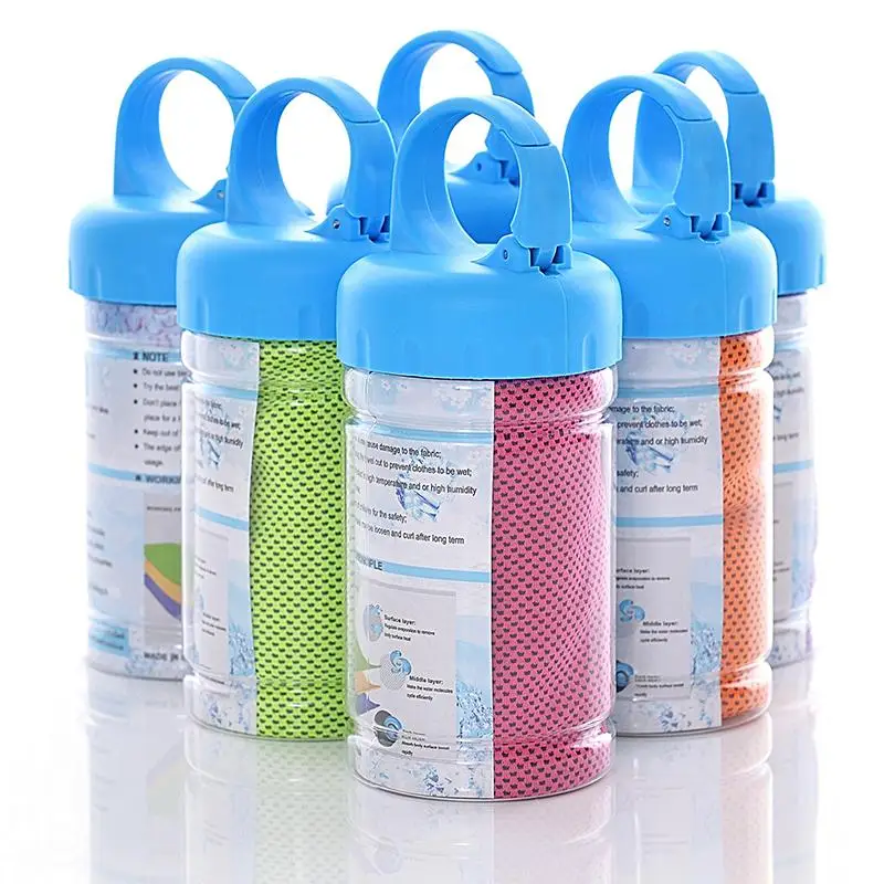 ~Breathable Cooling Quick Drying Ice Silk Towel with Storage Bottle Sweat Wick Instant Cool Sport Towel Swimming Yoga Gym Towel