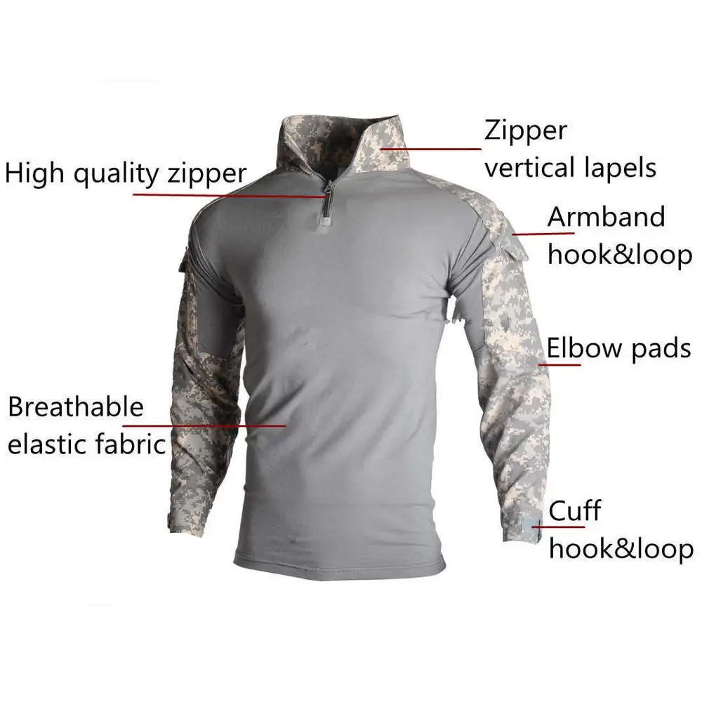 Airsoft Militair Uniform Leger Camo Tactische Broek Safari Leger Mannen Werkkleding Combat Shirt Jachtpak Cargo Broek + Pads