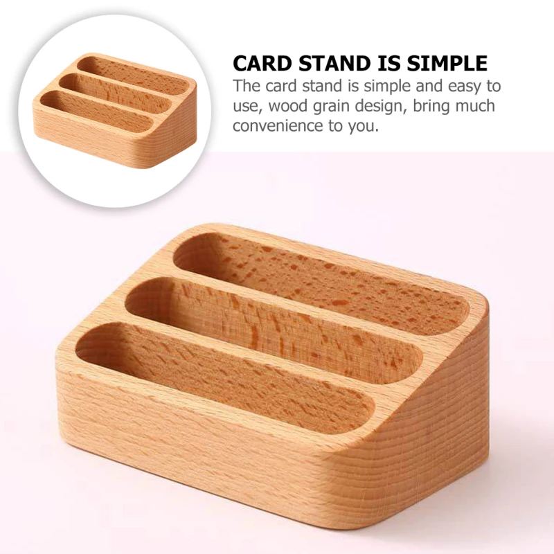 Solid Wood Desktop Business Card Display Stand Memo Holder Storage Box Beech Wood Card Organizer For Office，Stationery Supplies