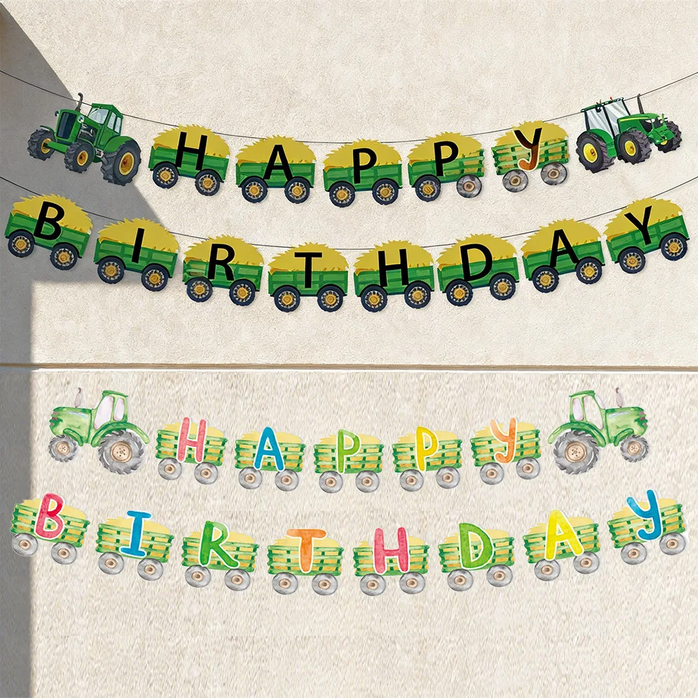 Farm-Traktor-Partybanner, Girlande, hängende Spiraldekoration, grünes Farm-Traktor-Banner, Kinder-Farm-Traktor-Geburtstagsdekorationsbanner – Detail 2