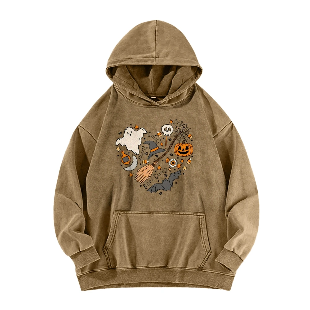 Cute Halloween Theme Washed Hoodie Sweatshirt, Halloween T-Shirts, Cute Teacher T-Shirts, Fall School Shirts