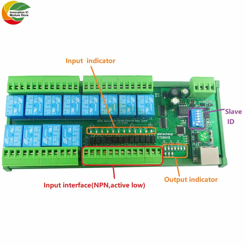 Imagem -04 - Dio Ethernet Rs485 Módulo de Interruptor Relé Modbus Rtu Tcp ip Controlador de Rede Plc Placa de Expansão 12v 24v In1 12