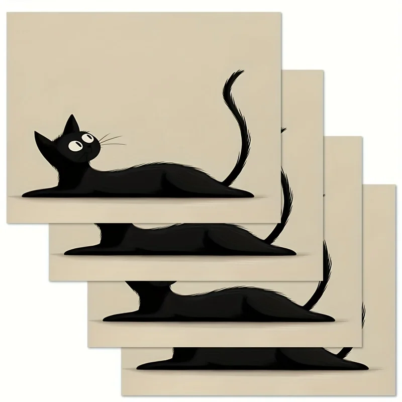 Sleeping Kitten Autumn Leaves Printed Table Placemat Waterproof Kitchen Dining Table Decor Mat