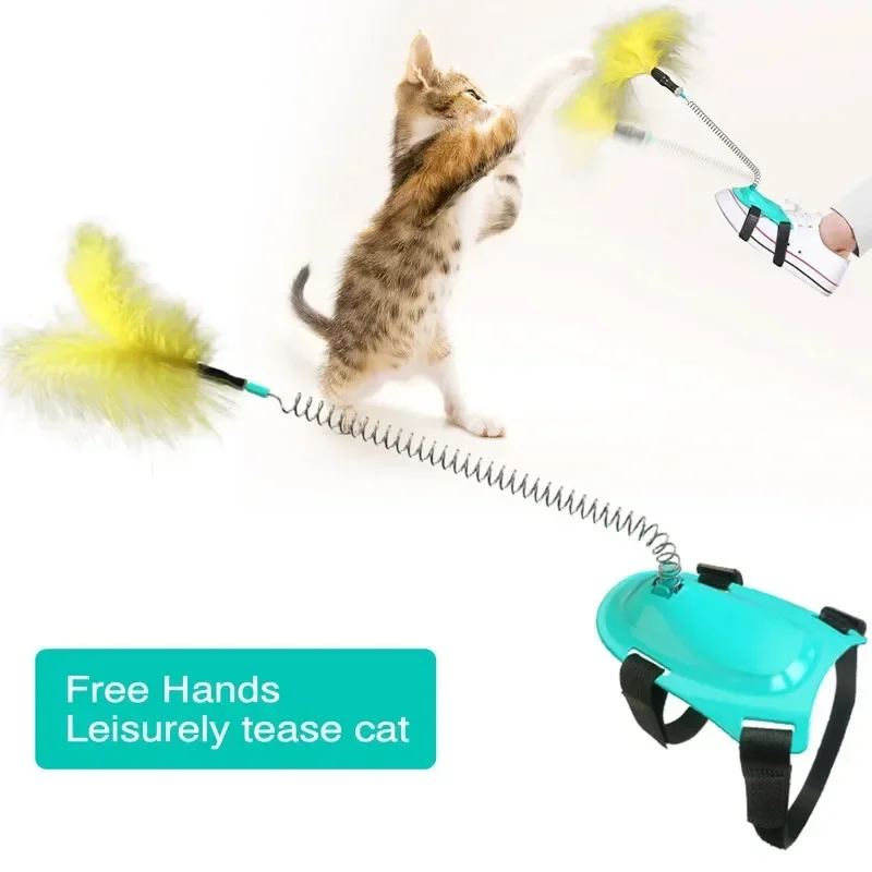 Funny Foot Cat Stick Toy, Wearing Spring Feathers with Feet to Tease the Cat Artifact, New