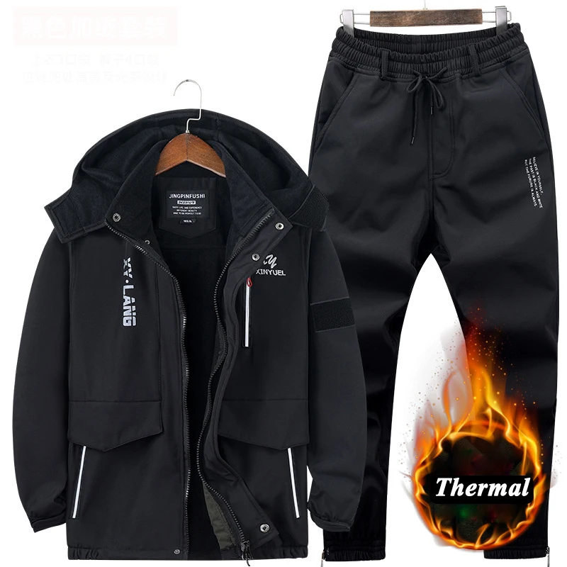 Winter Men Mountain Ski Warm Sets Waterproof Suit Tactical Jacket + Pant 2 Pieces Men Fleece Thermal Windbreaker Sets Tracksuits