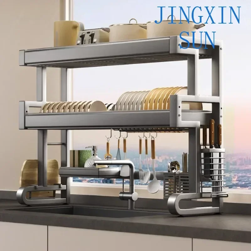 Kitchen Carbon Steel Storage Shelf for Sink Stretchable Multifunctional Dish Bowl Knife Spoon Rack Set Kitchen Organizer