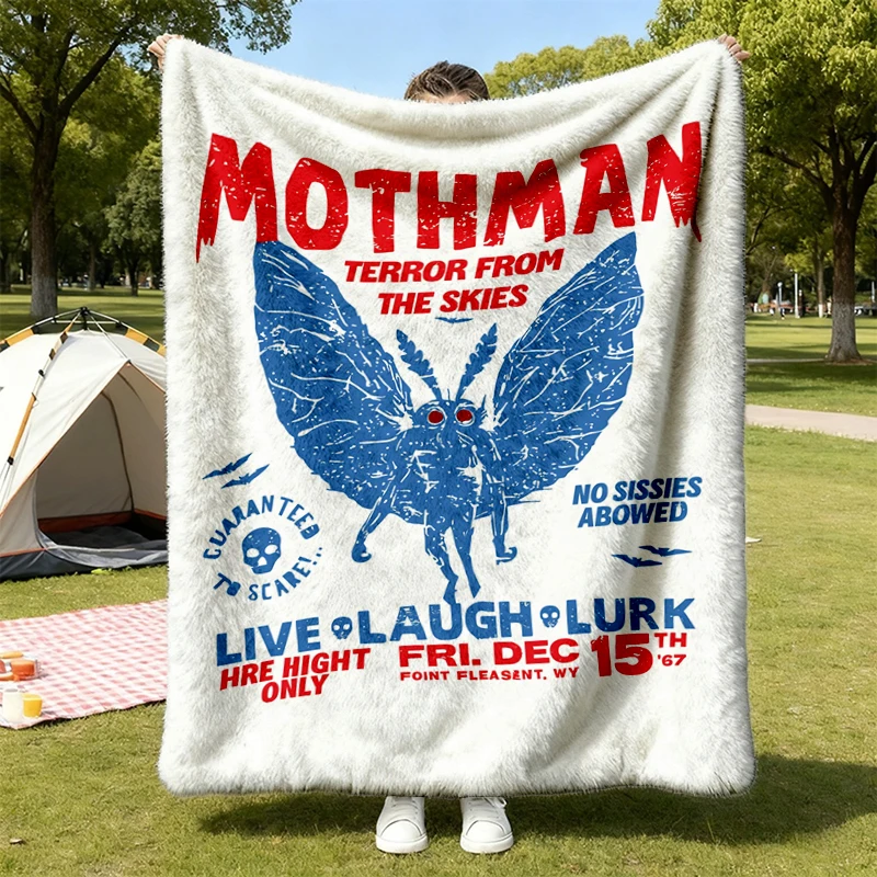 Mothman UNISEX Flannel Throw, Vintage Halloween Warm Blanket 90s Cult Classic Horror Movie Cozy Blanket Live Laugh Lurk