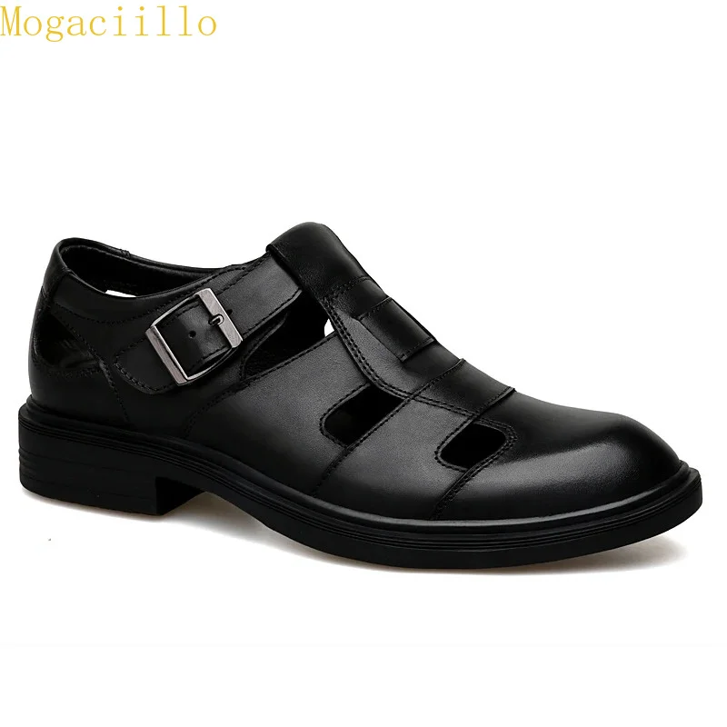 Summer Men's Genuine Leather Sandals Hollow Out Breathable Outdoor Versatile Camping Shoes Premium Business Commuting Sandals