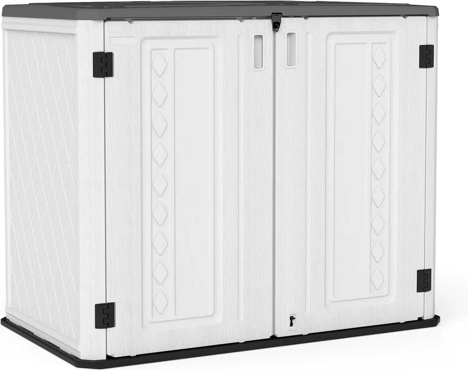 

27-куфтовая емкость, горизонтальный сарай для хранения на открытом воздухе с напольным ящиком для хранения на открытом воздухе для заднего двора, сада, патио, лужайки