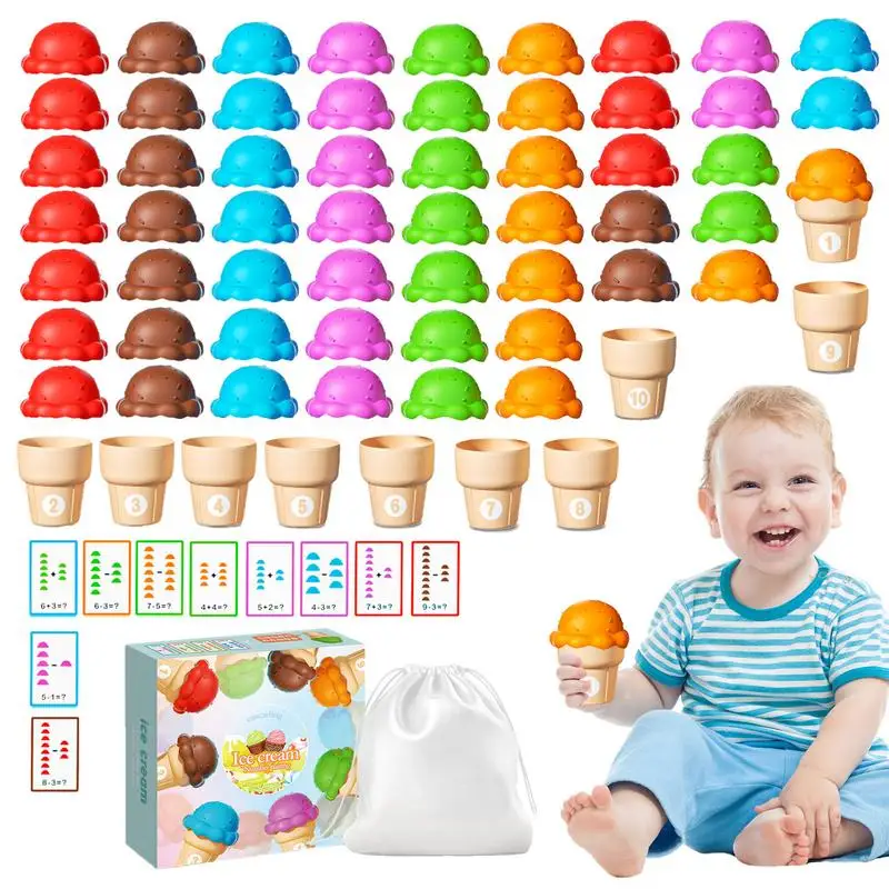 Alphabet Matching Toys Letter Educational Toys/Number Stacking Game Ice Cream Shaped Fine Motor Skill Toy Preschool Kindergarten