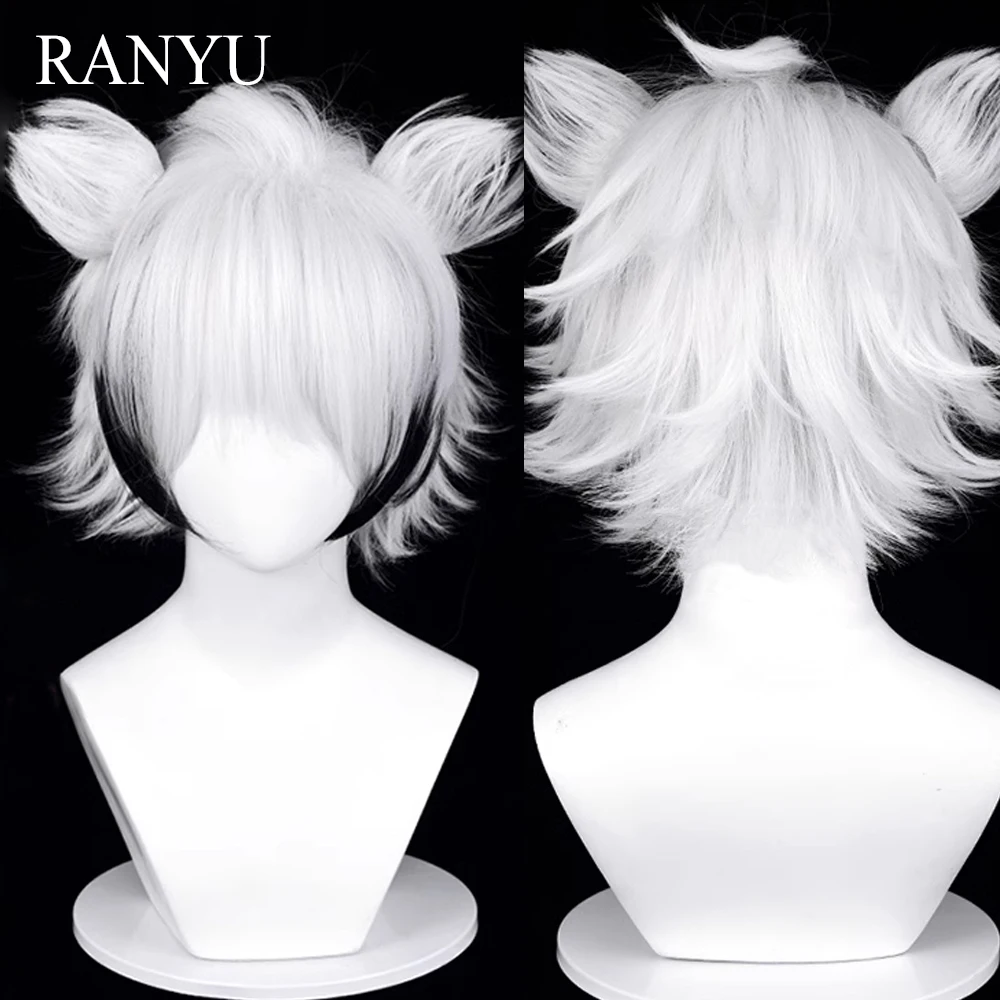 Zenless Zone Zero Von Lycaon Wig Short Straight Synthetic White Black Highlights Fluffy Game Cosplay Wig for Daily Party