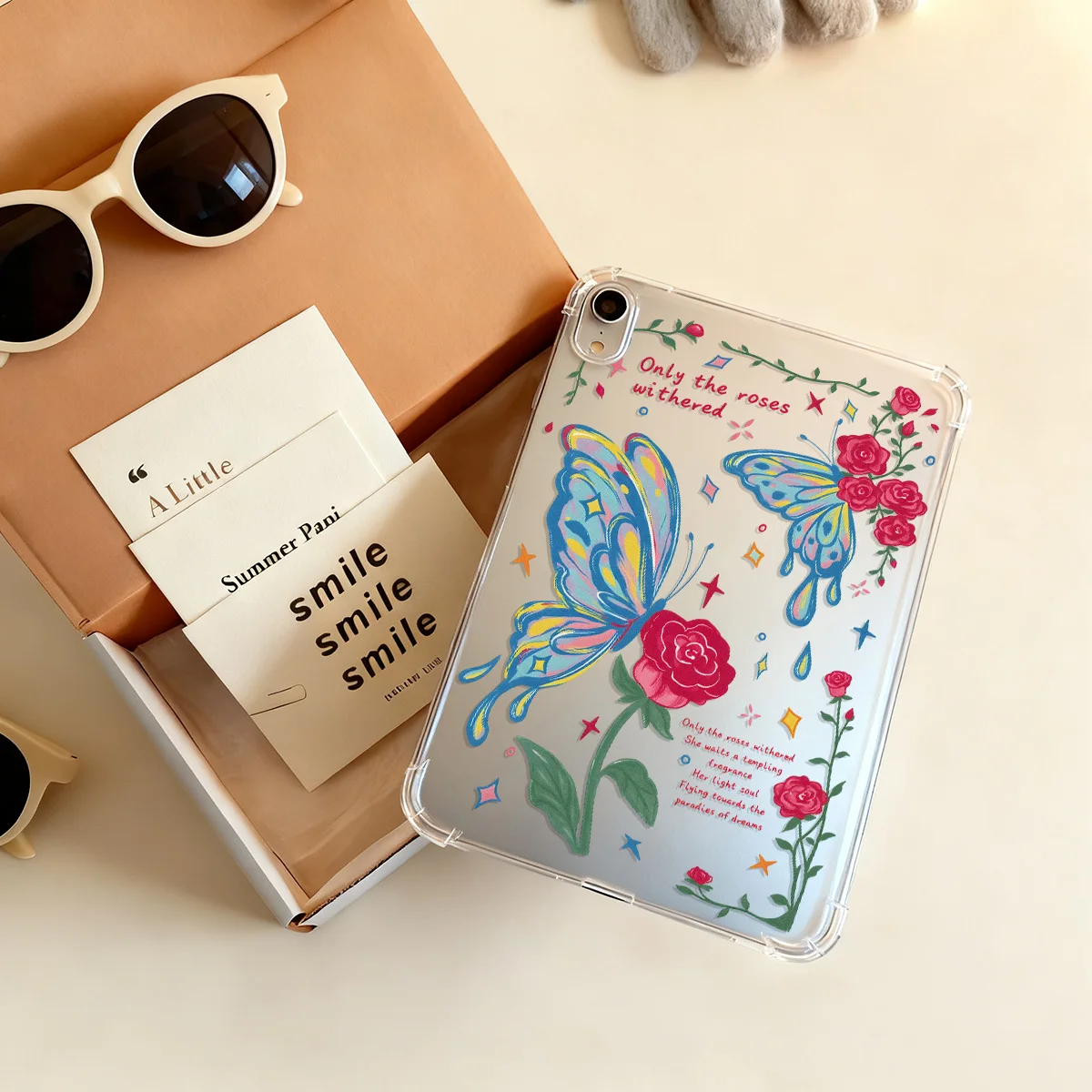 Crystal Clear Tablet Case for Samsung Galaxy Tab S9 S10 FE A9 A11 S7 S8 Plus Cover Rose Colorful Butterfly Romantic Aesthetic - view 3