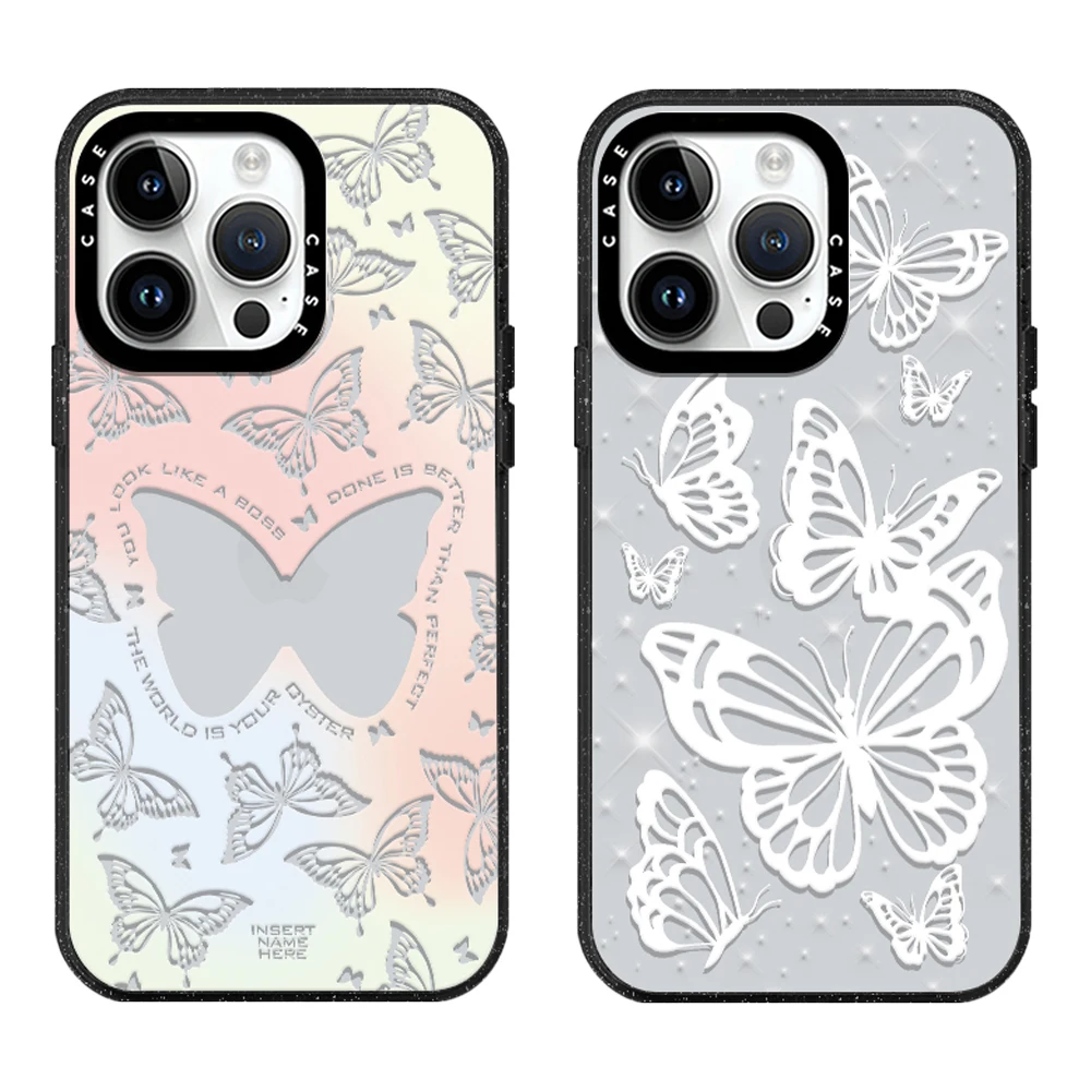 Funda de acrílico colorida con mariposa para iPhone, carcasa trasera a prueba de golpes, dibujos animados, MagSafe, 16, 15, 14, 13, 12 Pro Max