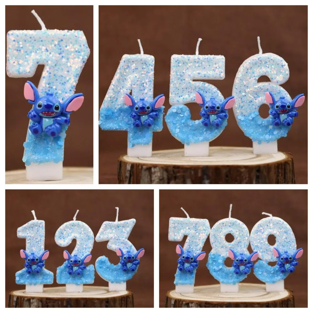 2026 شمعة رقمية زرقاء وبيضاء بغرزة كرتونية ساخنة 0-9 مناسبة لحفلات أعياد الميلاد وديكور الكيك وحفلات الذكرى السنوية ﻿