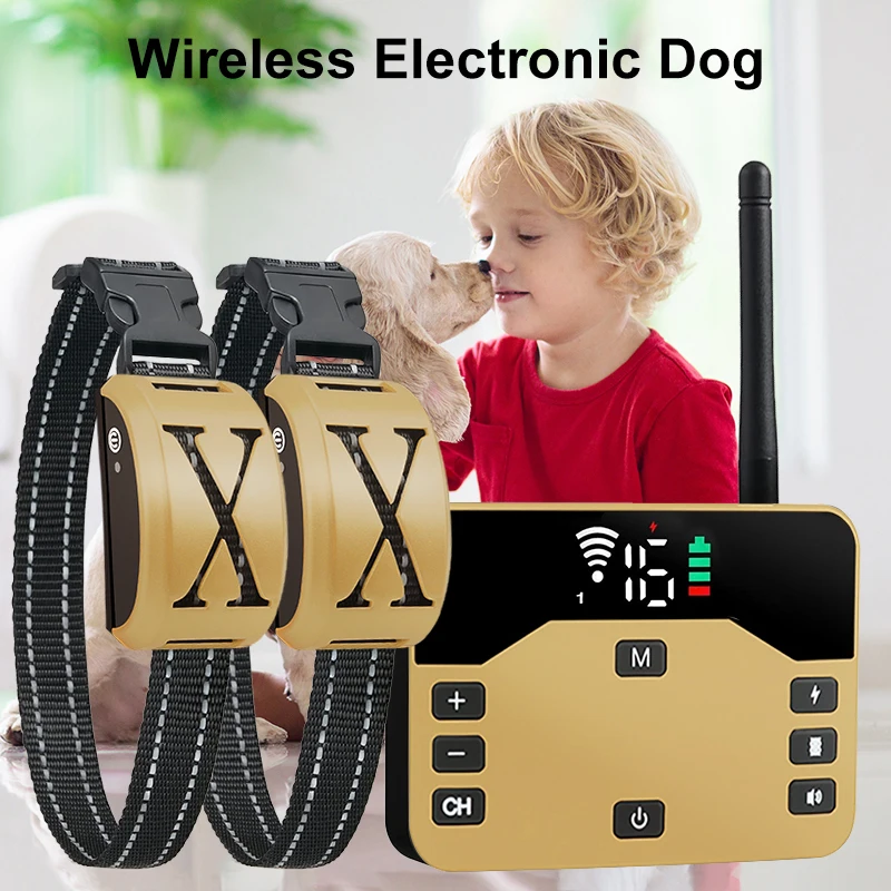 Dog Shock Collar Electric Pet Wireless Fence Waterproof Anti Runaway Up to 3 Dogs Outdoor Pet Containment Rechargeable System